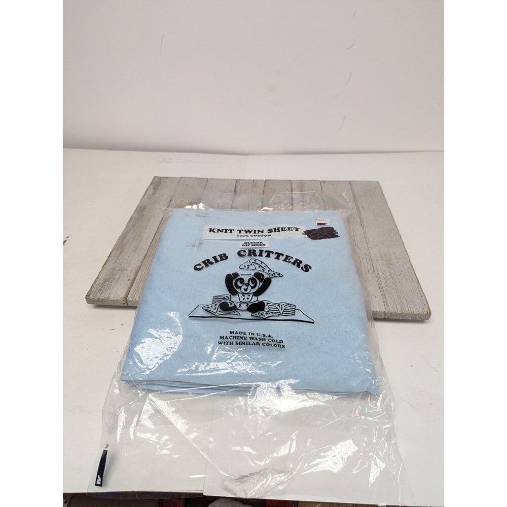 New Crib Critters Knit Twin Sheet Hugger Top Sheet 100% Cotton - USA LightBlue